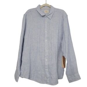 NWT Fair‎ Harbor The Island Long Sleeve Shirt Sz XL Blue Striped Organic Linen
